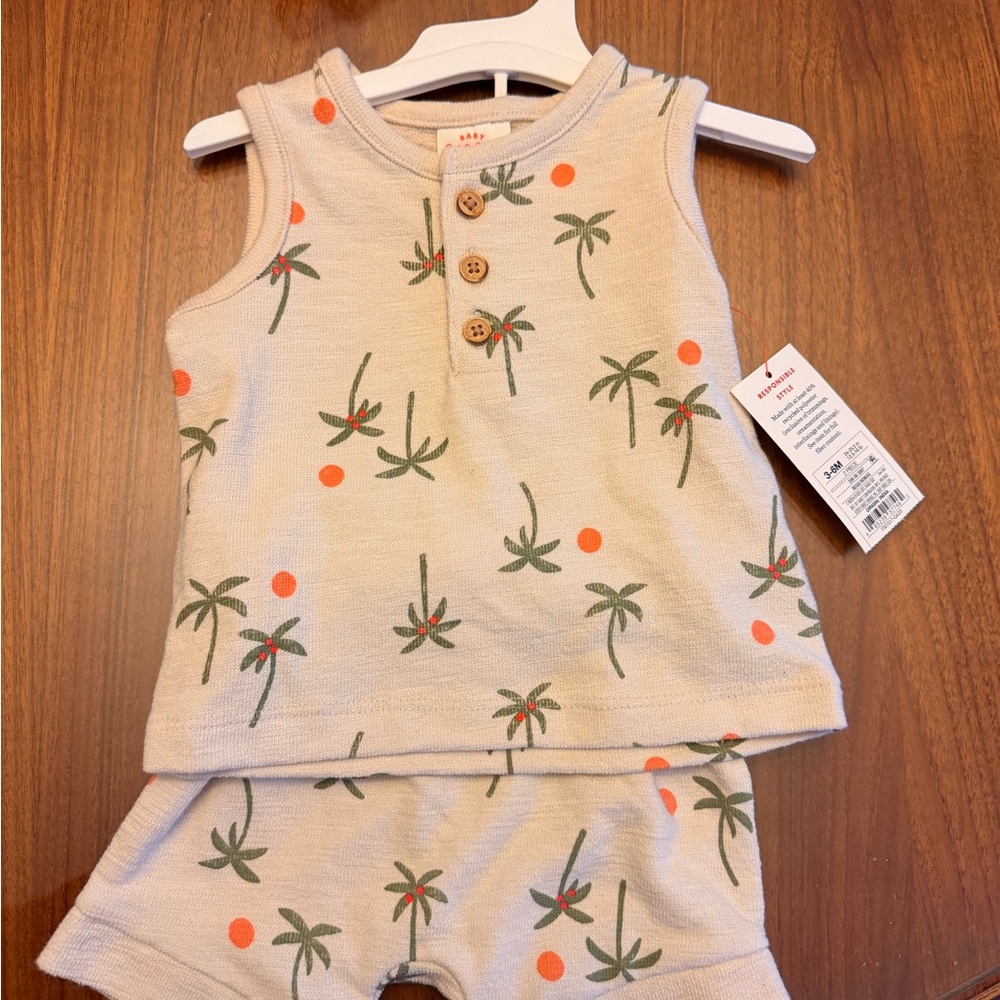 NWT 3-6m Cat & Jack Palm Tree Print Sleeveless matching set